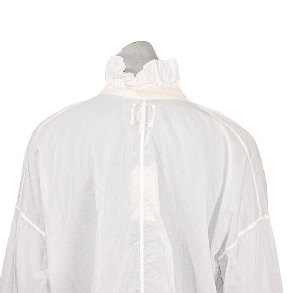 A SHIRT THING Penelope Cabo Shirt ruffle neck in white iceberg Women's Sz P S - Picture 10 of 11